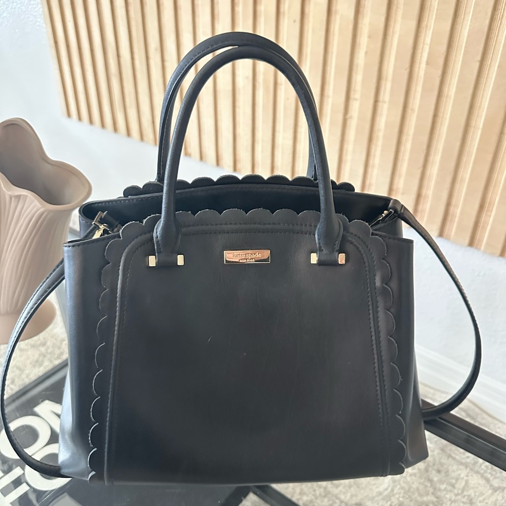 Kate Spade Black Leather Satchel with Gold Accents